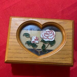 Vintage Small Jewelry Box Rose Pattern On Top